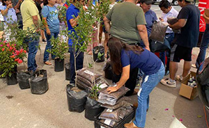 Also distributed fertilizer and saplings to employees